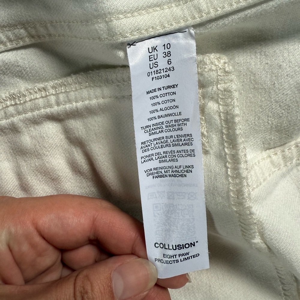 Collusion Denim Jacket Womens White Jean Embroidered Colorful OOAK Size 6 - Picture 4 of 9